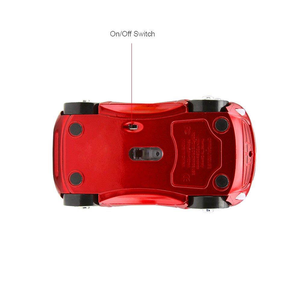 CHUYI Cool Sport Car Shaped Mouse 2.4GHz Wireless Car Mouse Ultra Small Optical Gaming Mouse Mini Office Mice for PC Computer Laptop Gift for Kids or Girls (Red)