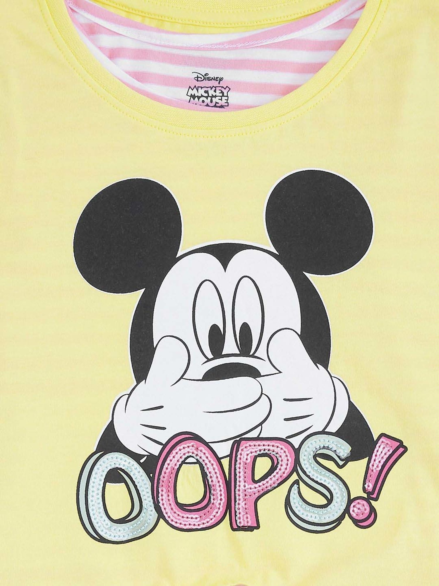 Pantaloons Junior Kids Yellow & Pink Cotton Printed Disney T-Shirt Set