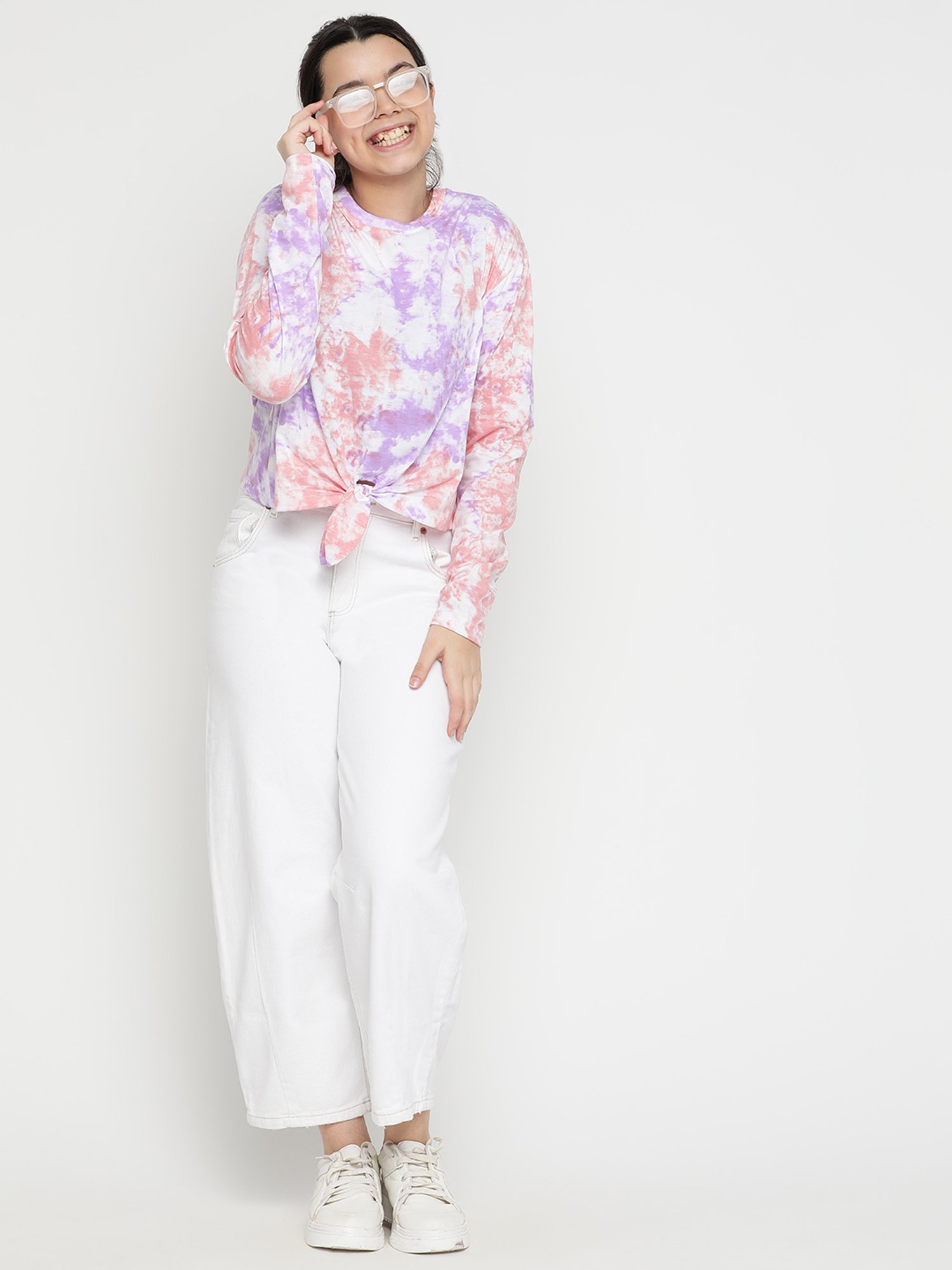 Lil Tomatoes Kids Multicolor Printed Full Sleeves Crop Top