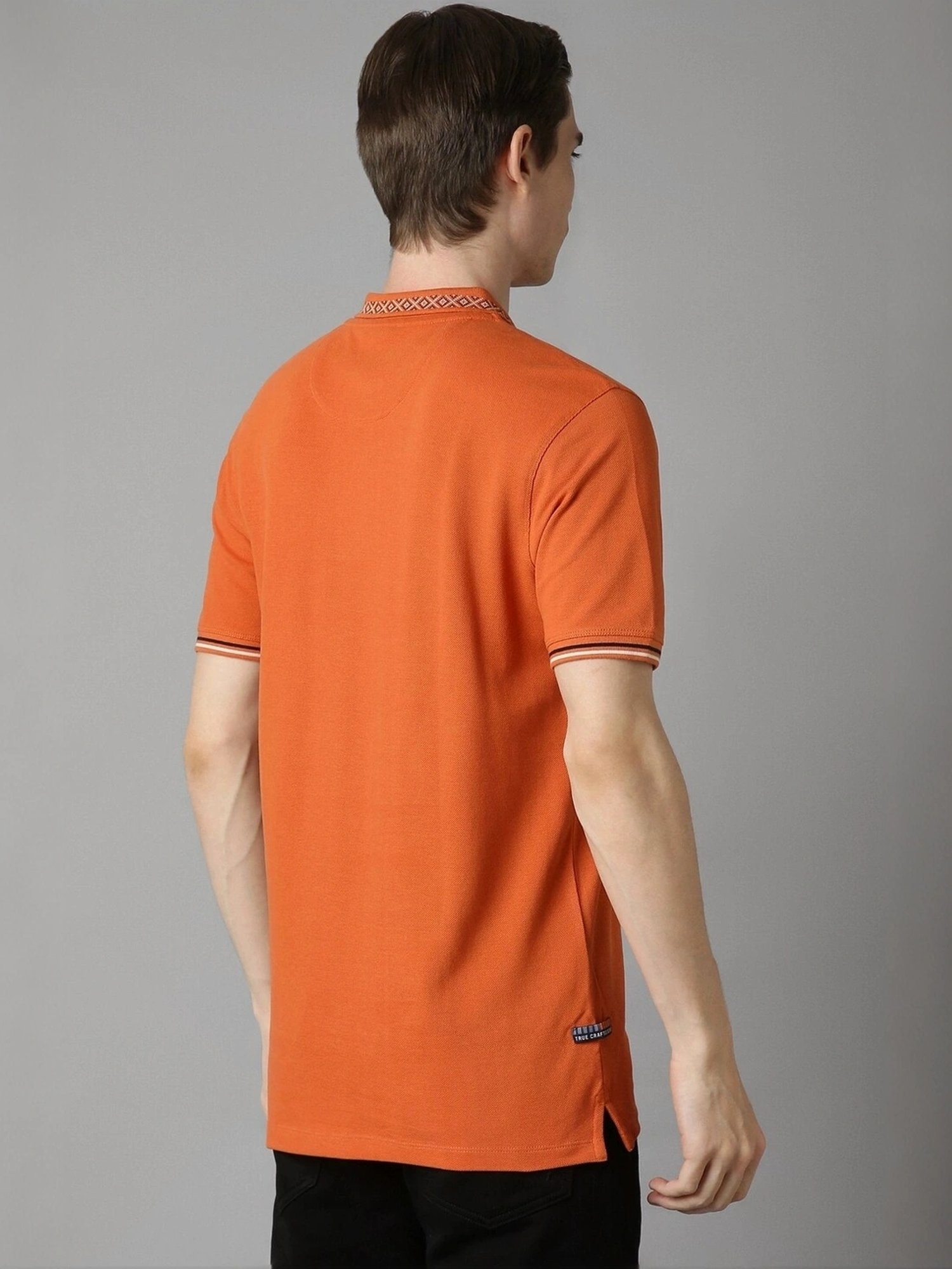 Louis Philippe Orange Cotton Slim Fit Printed Polo T-Shirt