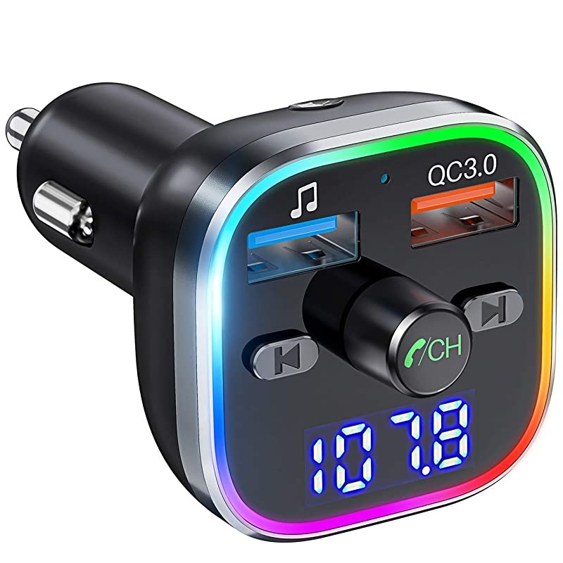 Bluetooth FM Transmitter for Car BT 50 QC30 Wireless Bluetooth FM Audio Adapter Music Player Car Kit with LED Backlit HandsFree Calling 2 USB Ports HiFi Music Support U DiskTF Card