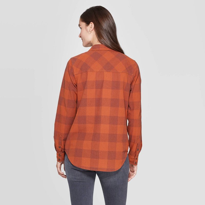 Women's Plaid Long Sleeve Cotton Flannel Shirt - Universal Thread™ Rust S