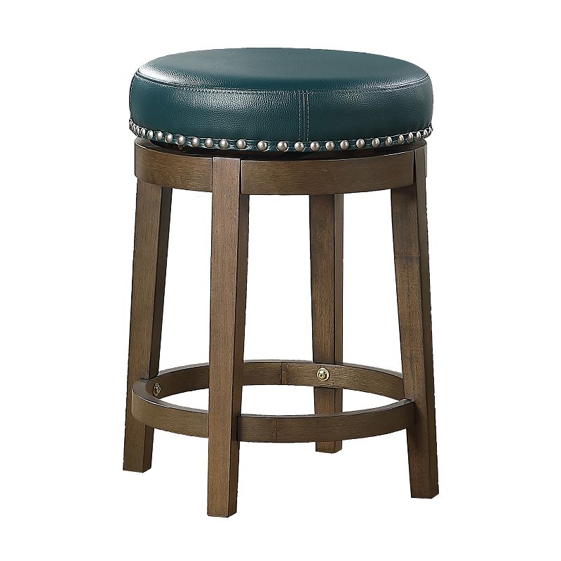 Lexicon Whitby 25 Inch Counter Height Wooden Bar Stool with Solid Wood Legs and Faux Leather Round Swivel Seat Kitchen, Green (2 Pack)