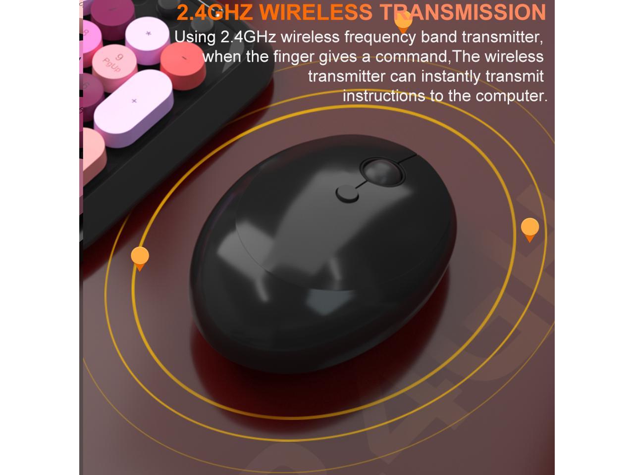 Wireless Keyboard and Mouse Combo, 2.4G Cute Round Mute Keyboard Mouse Set for Laptop, Computer, Mac (Mixed Color)