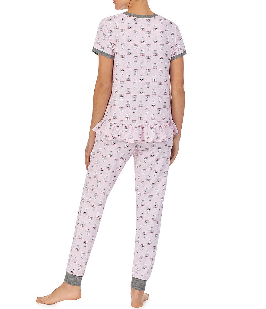 Kensie Ballerina Owl Printed Jersey Knit Jogger Coordinating Pajama Set