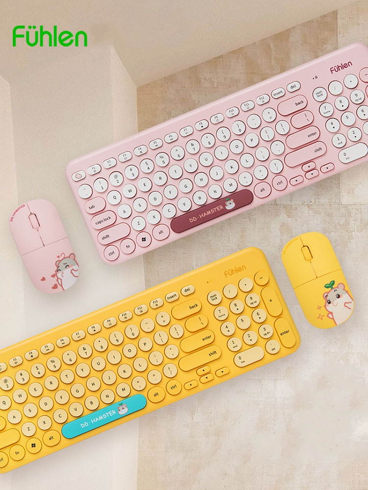 Fuhlen X DD. Hamster Limited Version MK900 2.4 GHZ  Wireless Connectivity,Round Keycaps Keyboard and 3 Files  DPI Adjustable Mouse Combo-Yellow