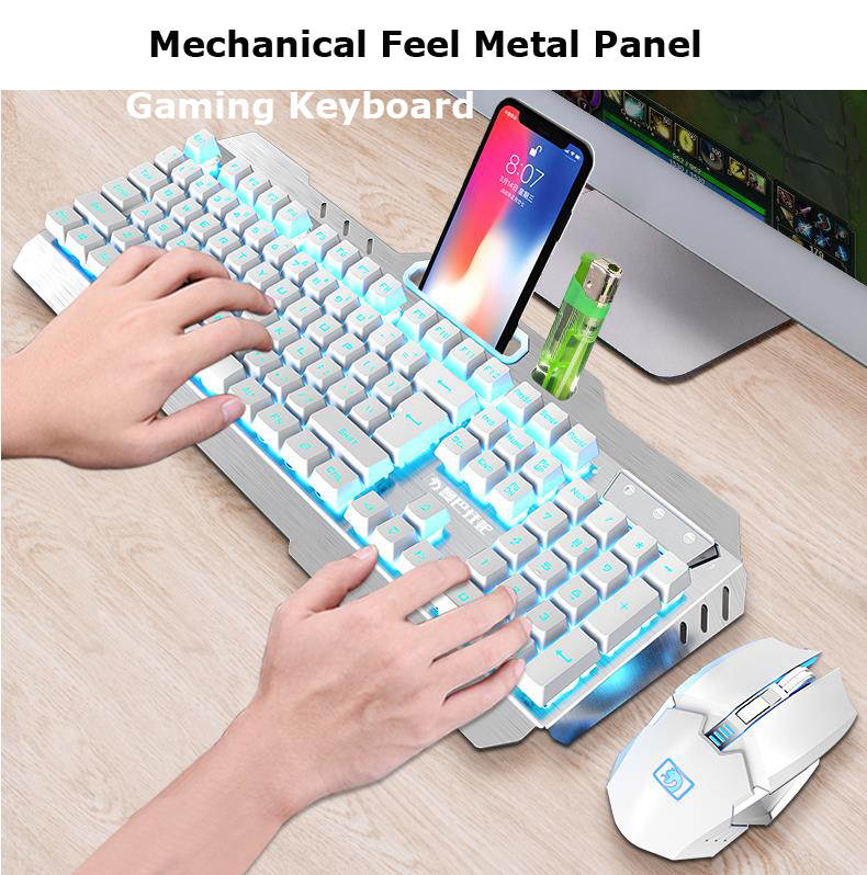 Wireless Gaming Keyboard And Mouse Set, Rechargable Backlit Mechanical Feel Waterproof Metal Panel Keyboard Mouse for Laptop PC Gamer