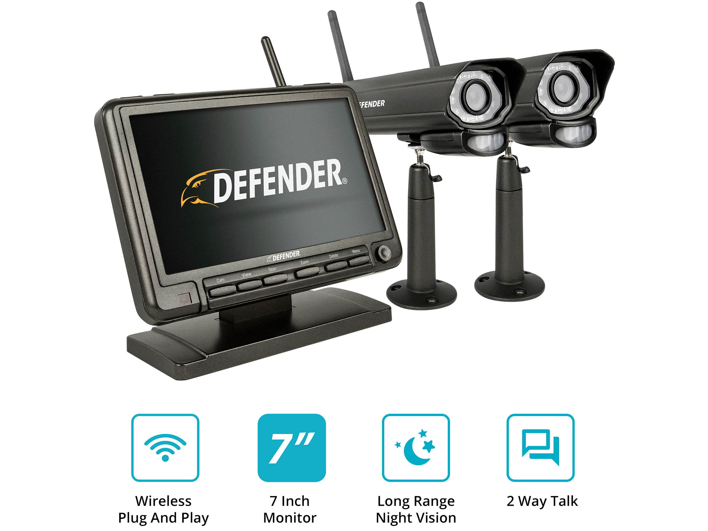 Defender PHOENIXM2 Digital Wireless 7" Monitor DVR Security System with 2 Night Vision Cameras and SD Card Recording