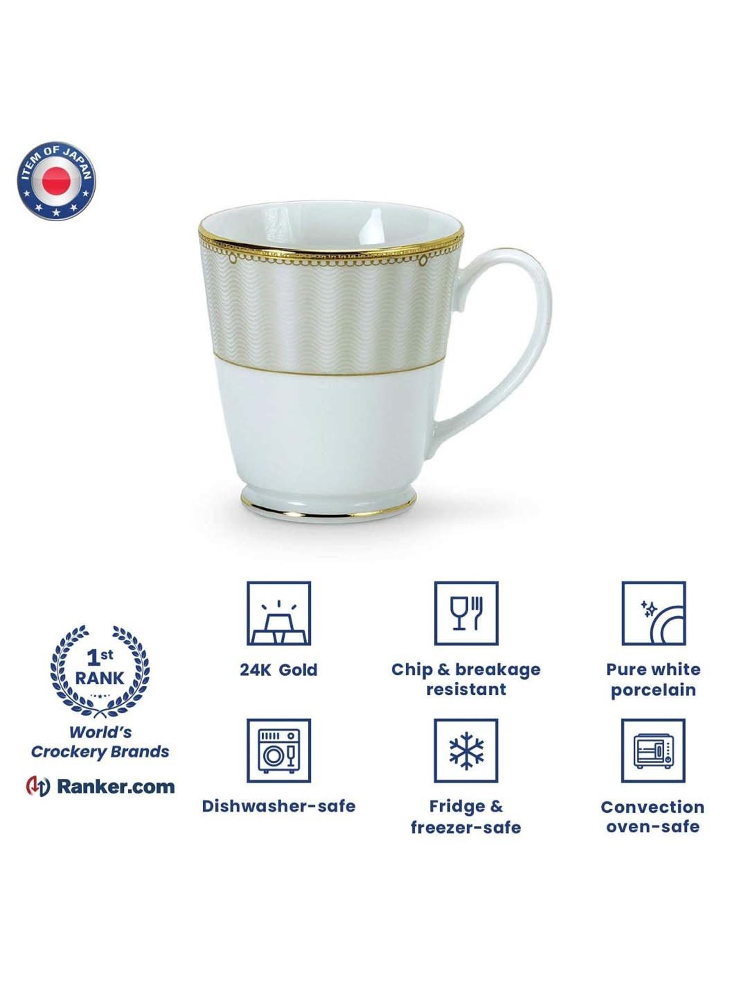 Noritake Monarch Gold White & Green Poreclain Milk Mug (0.37 L) - Set of 1