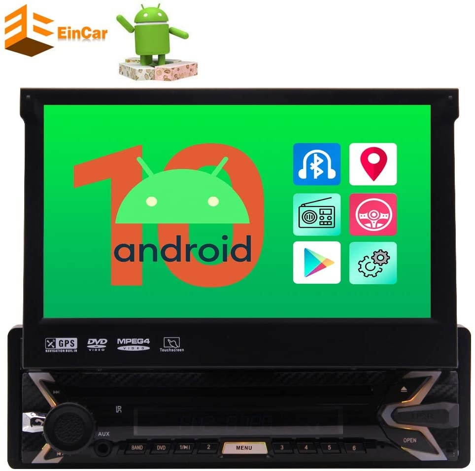 EinCar Single Din Car Stereo Bluetooth Radio for Car Android 10.0 GPS Navigation System 1 Din 7 inch Touch Screen 1GB RAM + 32 GB ROM Head Unit Video in Dash with WiFi USB Mirrorlink FM AM SWC