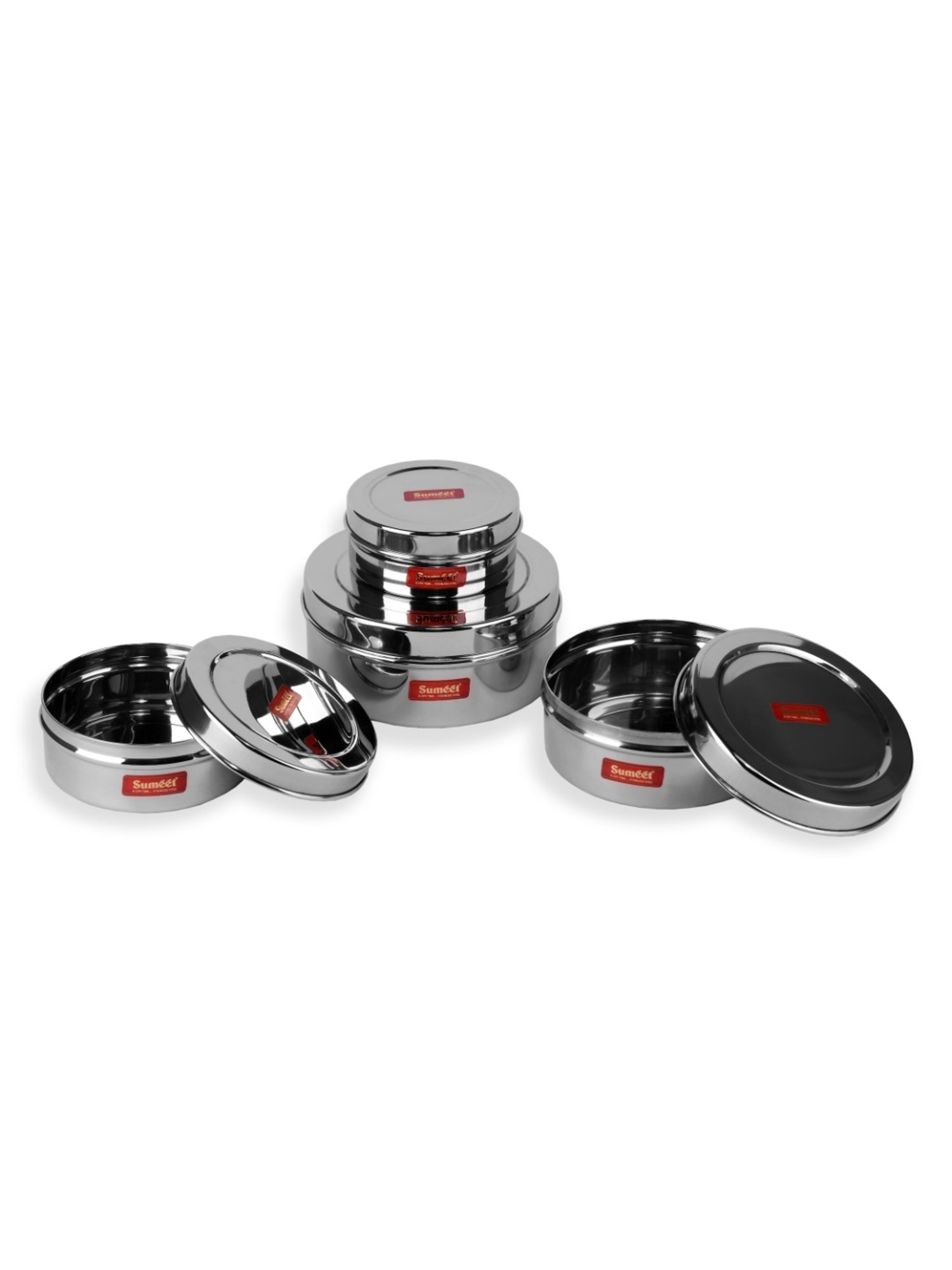 Sumeet S.S.Flat Canisters/Storage Containers Set of 4Pc(No.6 To No.9)(200ml,350ml,500ml,800ml)