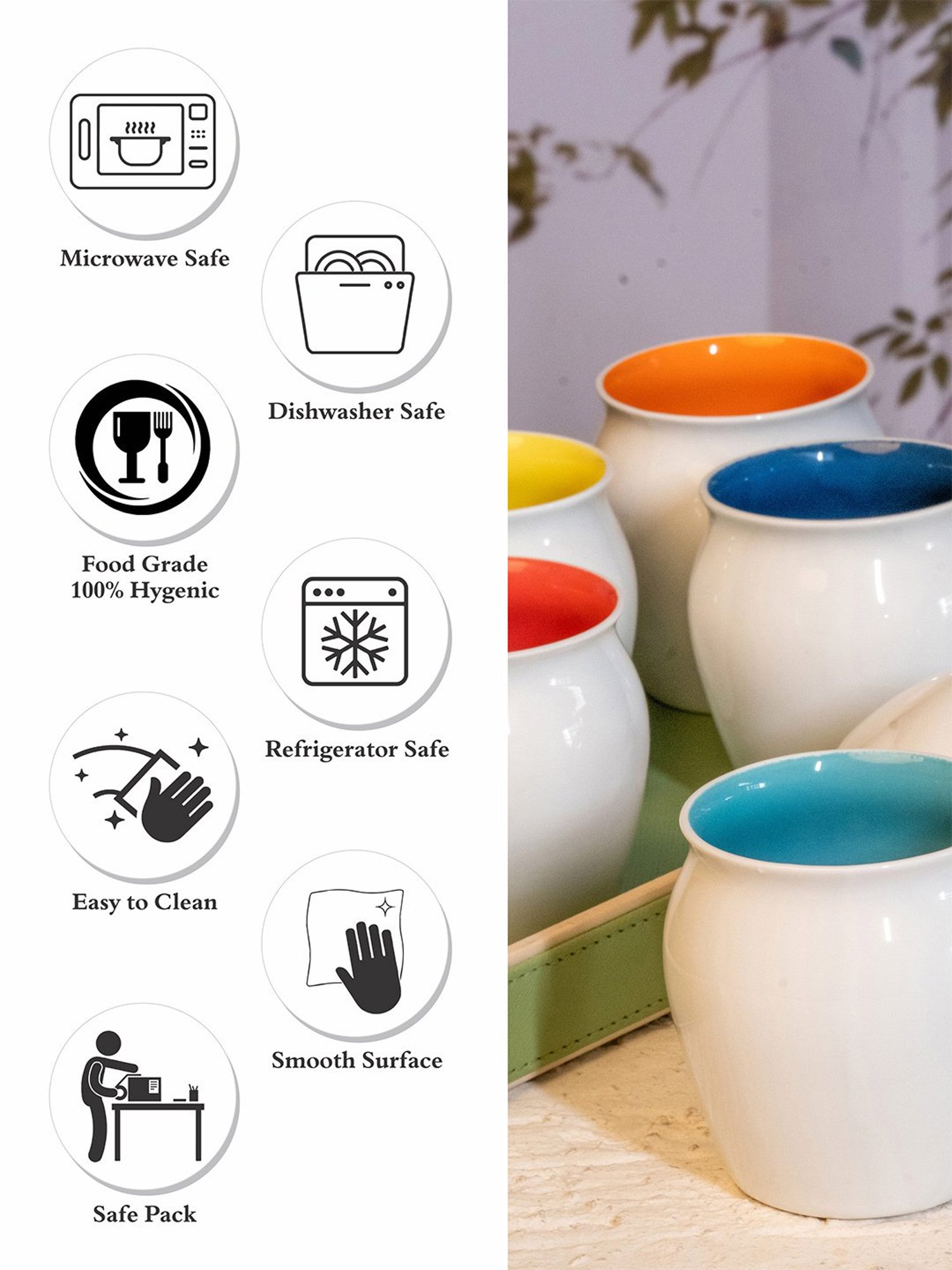 SONAKI Printed White Bone China Coffee Kulhad - Set of 6 (200ml)