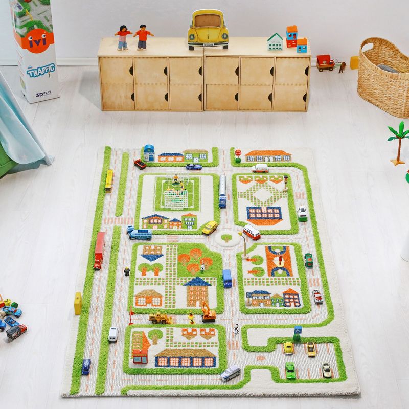 IVI World 3D Play Carpet 59 x 39-inch Educational Green Traffic Soft Floor Rug Mat for Bedroom, Kids Den, or Playroom, Medium
