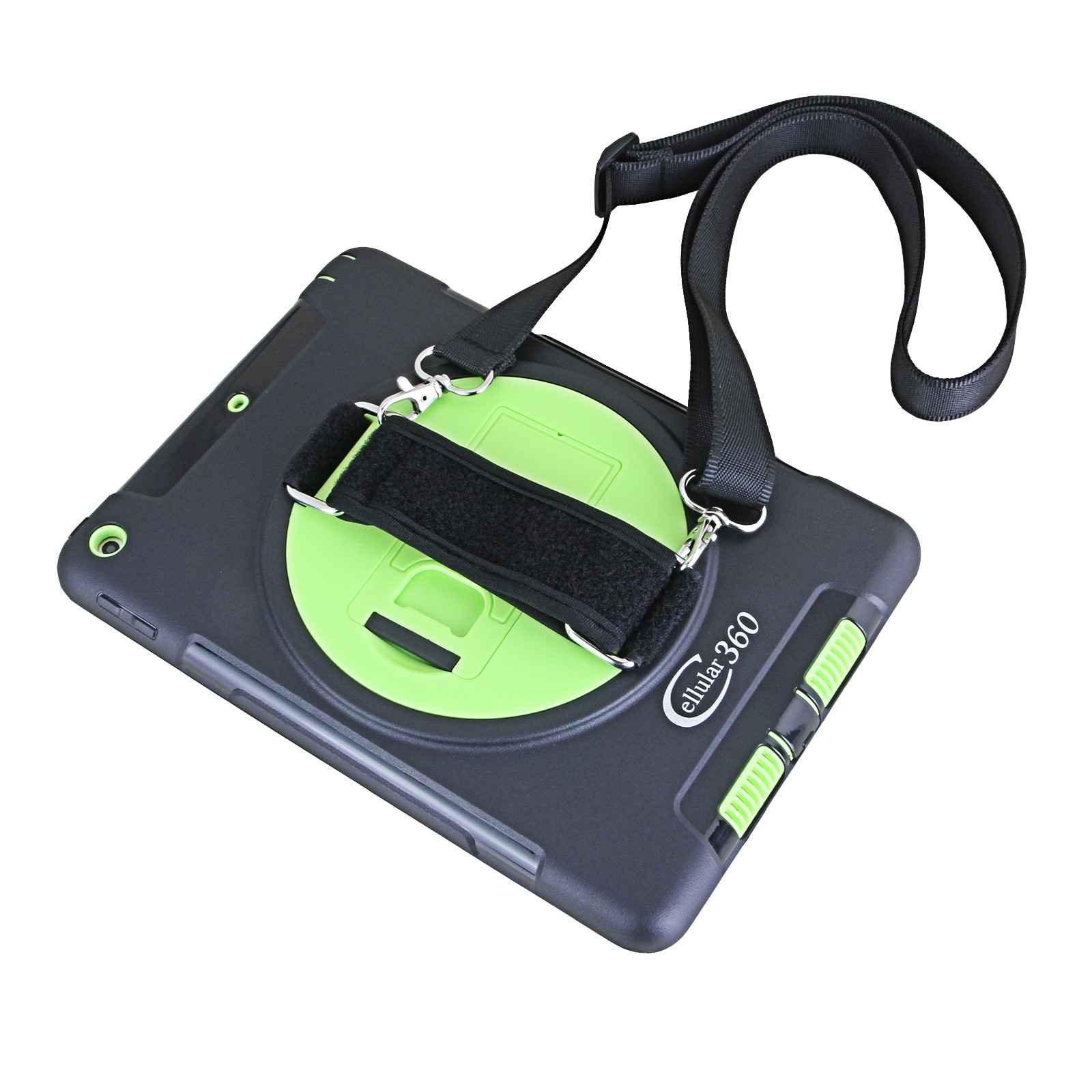 Cellular360 Apple iPad 9.7 2017 2018, iPad 5th Gen., iPad 6th Gen. Shockproof Case with 360 Degrees Rotatable Kickstand, Adjustable Handle and Shoulder Strap