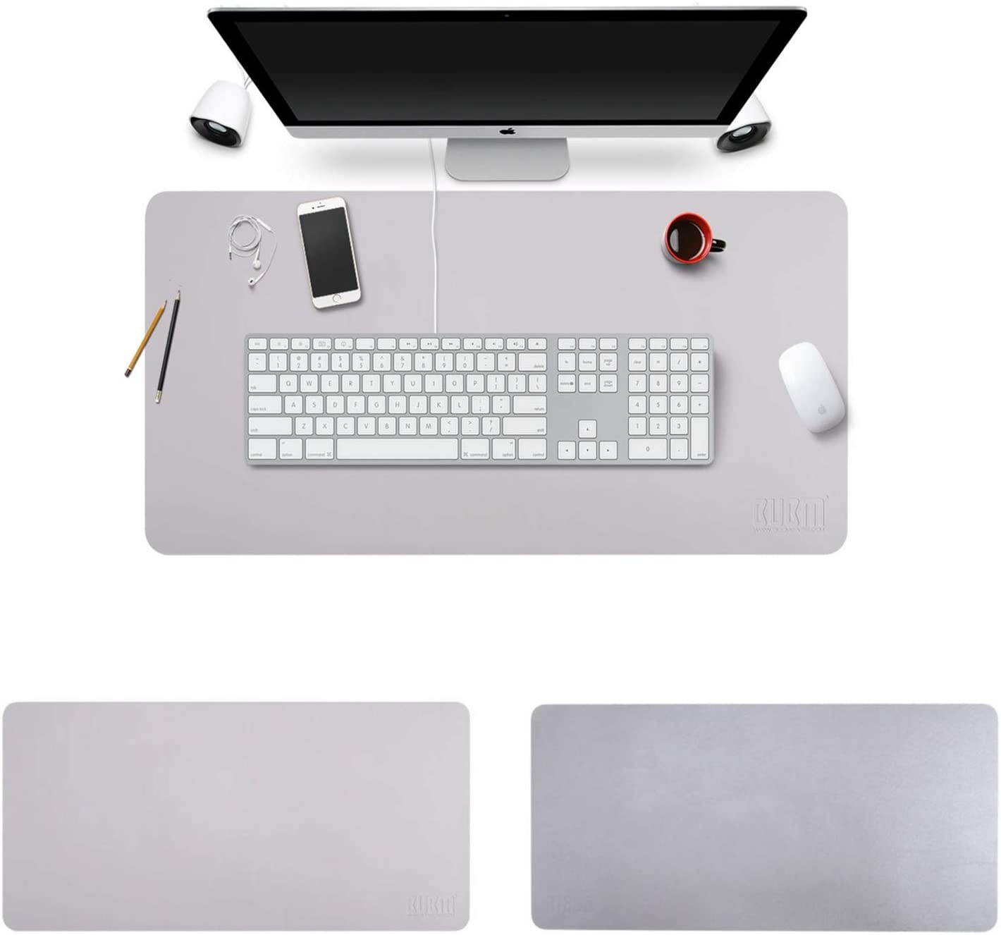 BUBM PU Leather Mouse Pad Mat Waterproof, Perfect Desk Writing Mat for Office and Home,Ultra Thin 2mm - 31.5"x15.8" (Gray)