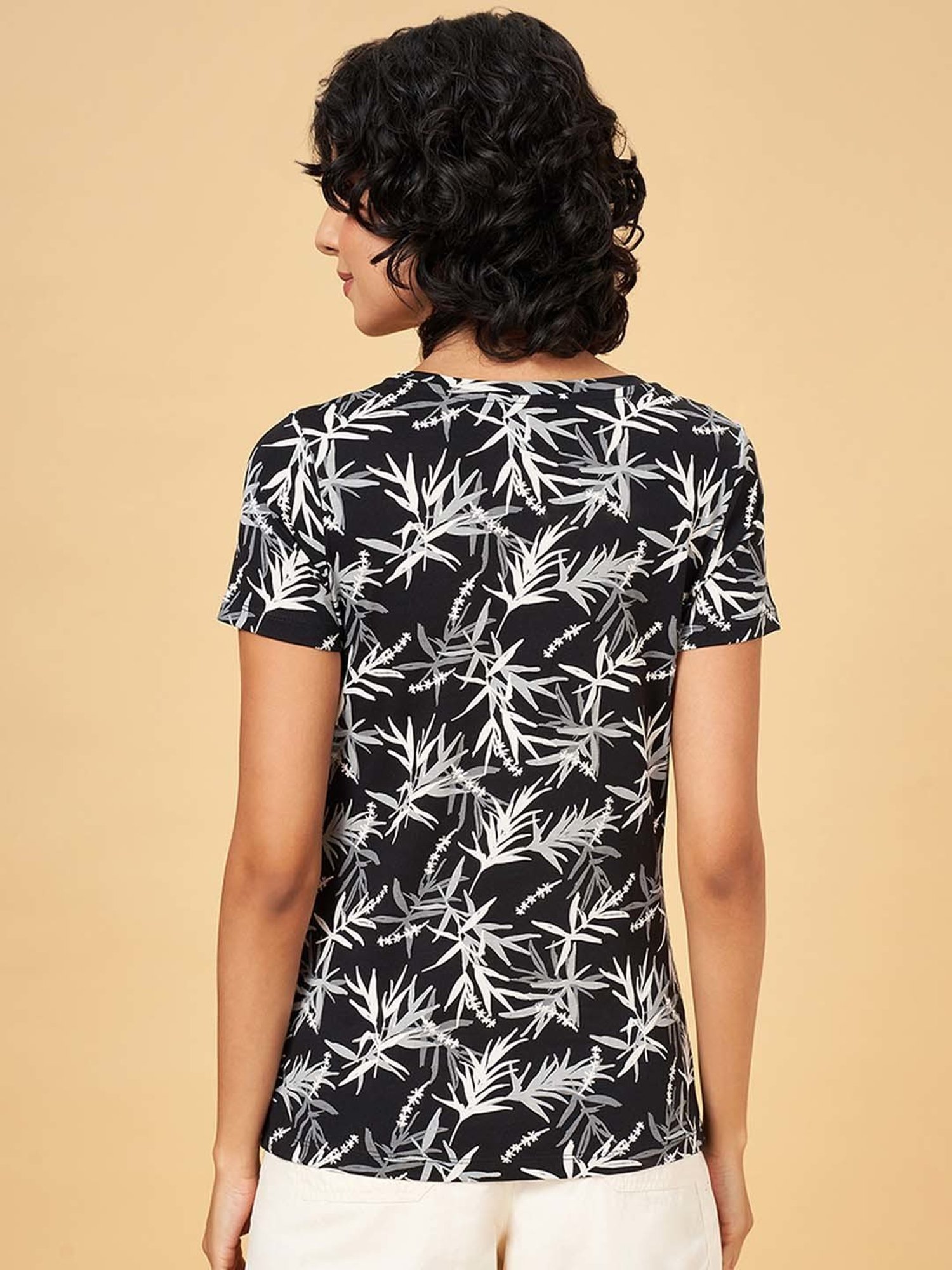 Honey by Pantaloons Black Cotton Printed T-Shirt