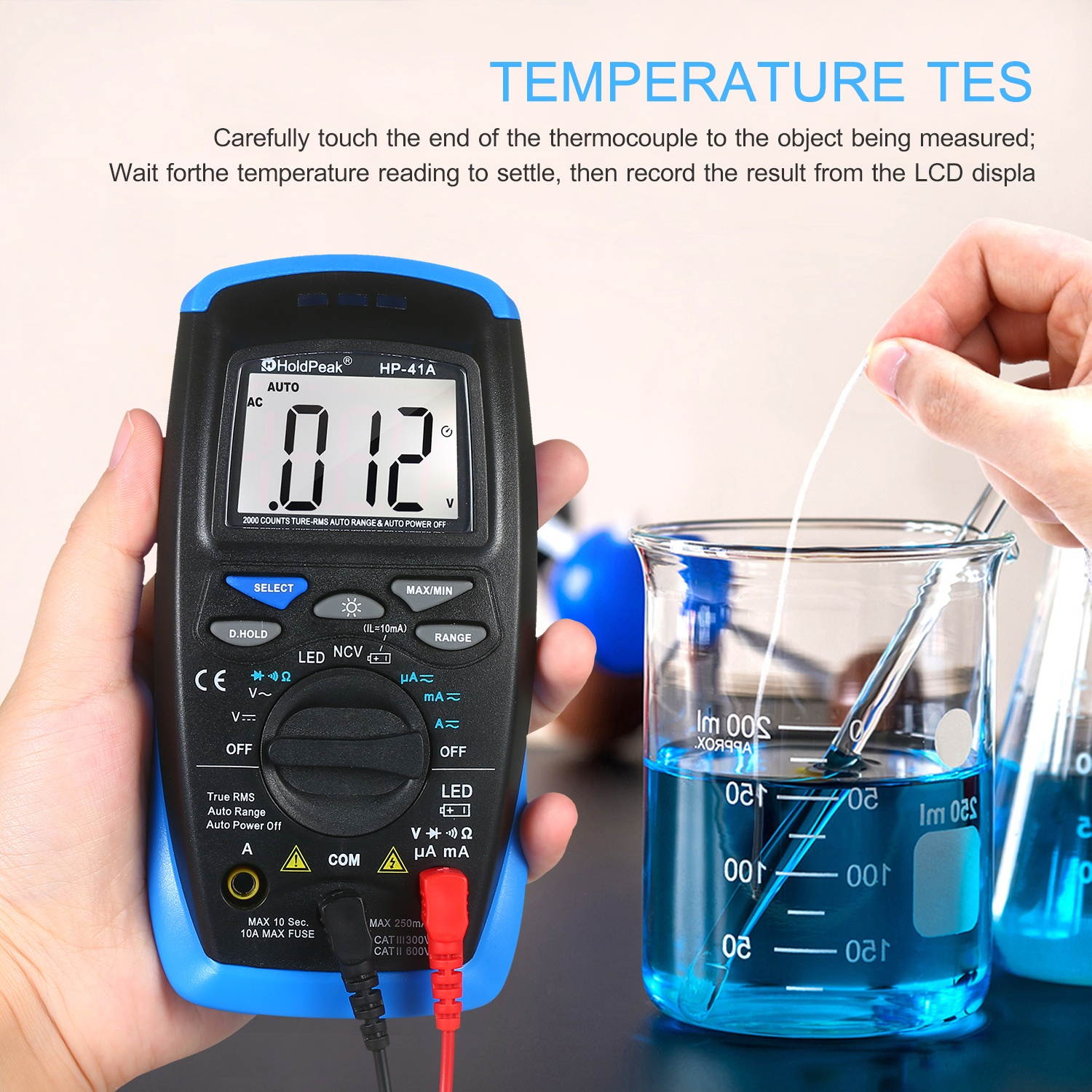 Holdpeak Digital Multimeter TRMS 2000 Counts LCD Auto Ranging AC/DC Amp Volt Ohm Diode Continuity Voltmeter with NCV Live Line Battery Level Tester  with LED Indicator Auto Power Off