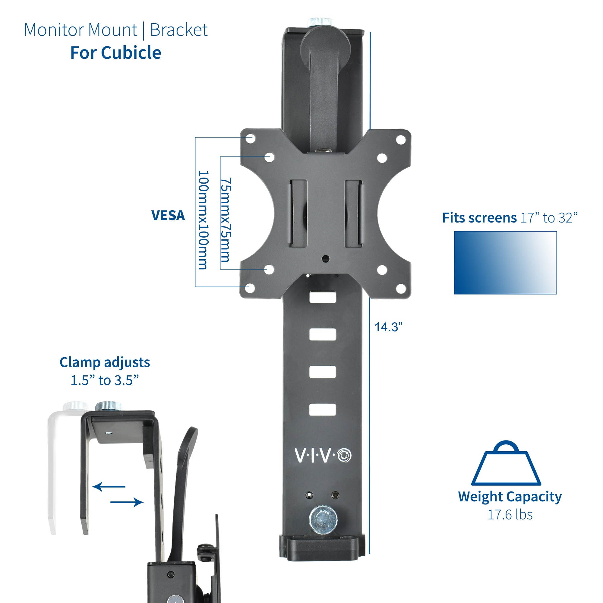 VIVO Black Office Cubicle VESA Monitor Mount Stand Hanger Attachment Clamp for 17" to 32" Screen (MOUNT-CUB1)