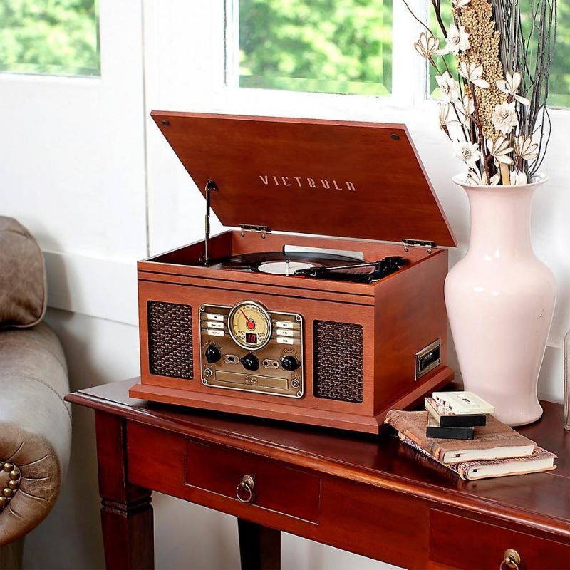 Victrola VTA200BMAH Classic Wood 6-in-1 Bluetooth Turntable Entertainment Center