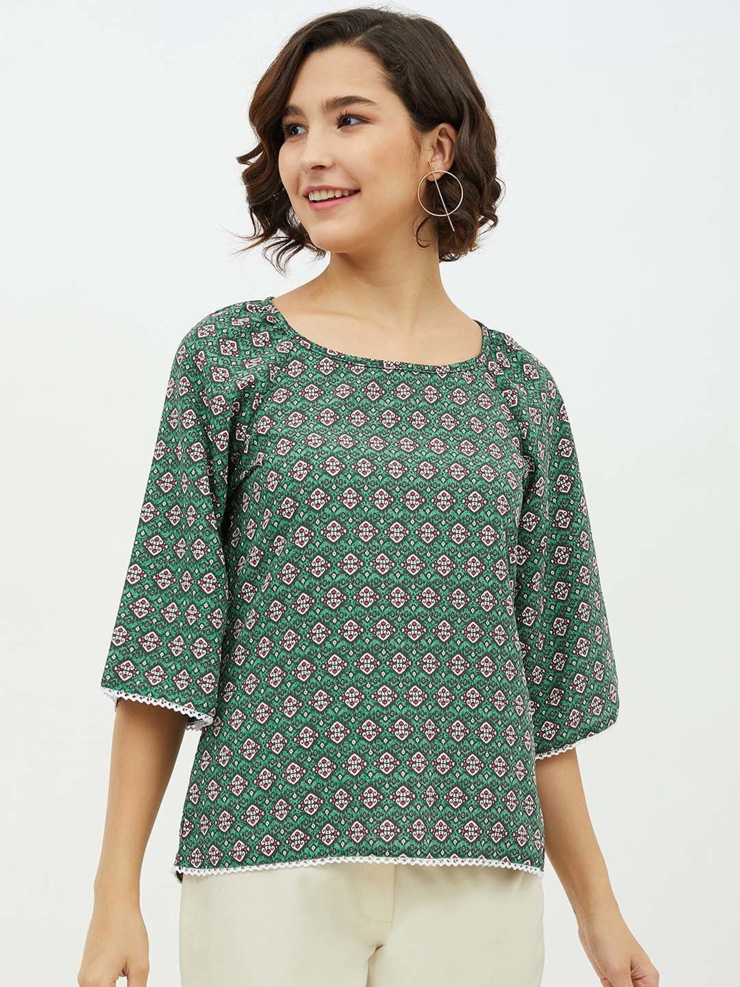 StyleStone Green Printed A-Line Top
