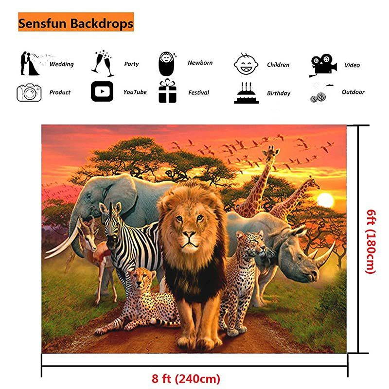 8x6ft African Safari Backdrop Tropical Jungle Desert Wild Animal Summer Forest Sunset Scenic Photography Background for Kids Baby Shower Birthday Cake Table Decoration Photo Booth Props(WP151)