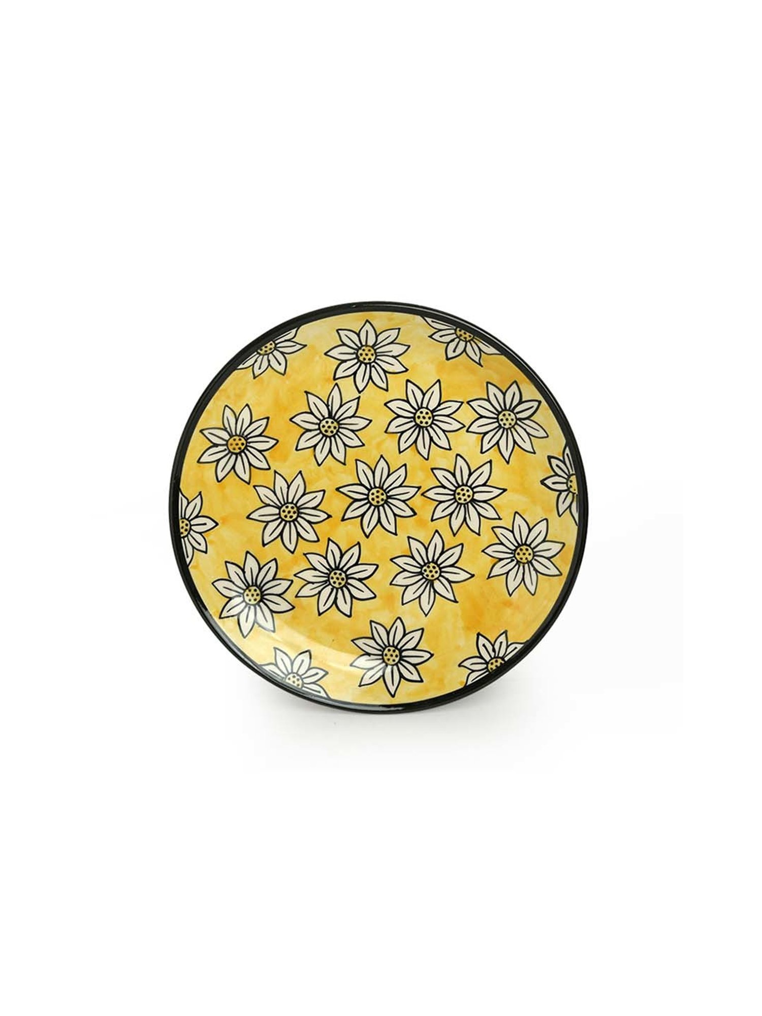Nestasia Premium Quality Mandala Yellow Spiral Printed Square Shaped Ceramic Plate With Handle
