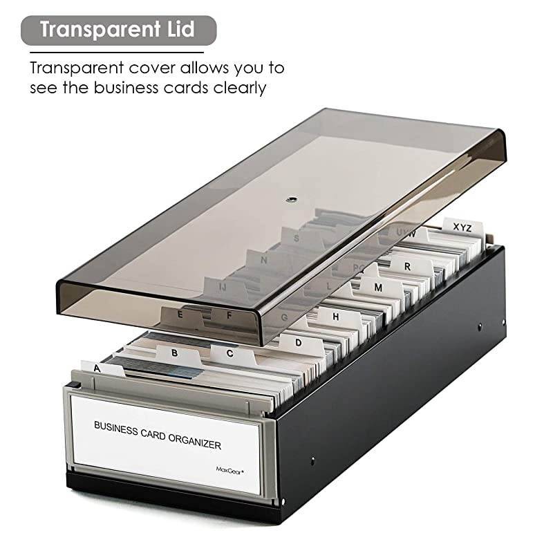 Business Card Holder for Desk Business Card Organizer Business Card Case Credit Card Holder File Index Card Box Storage Capacity 800 Cards 35 x 22 AZ Tabs Metal Structure Black