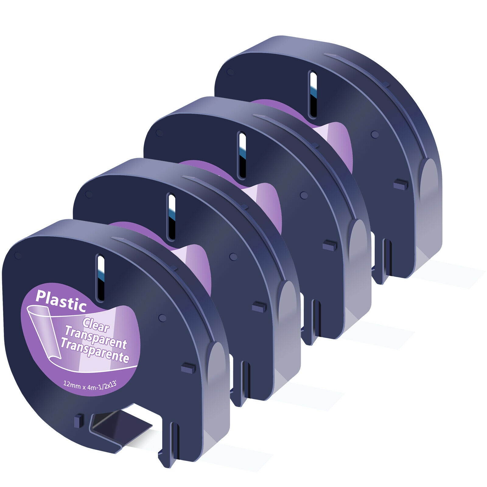 4 PK Label Tape Black on Clear 12mm for Dymo 16952 LetraTag Plastic Plus LT100H