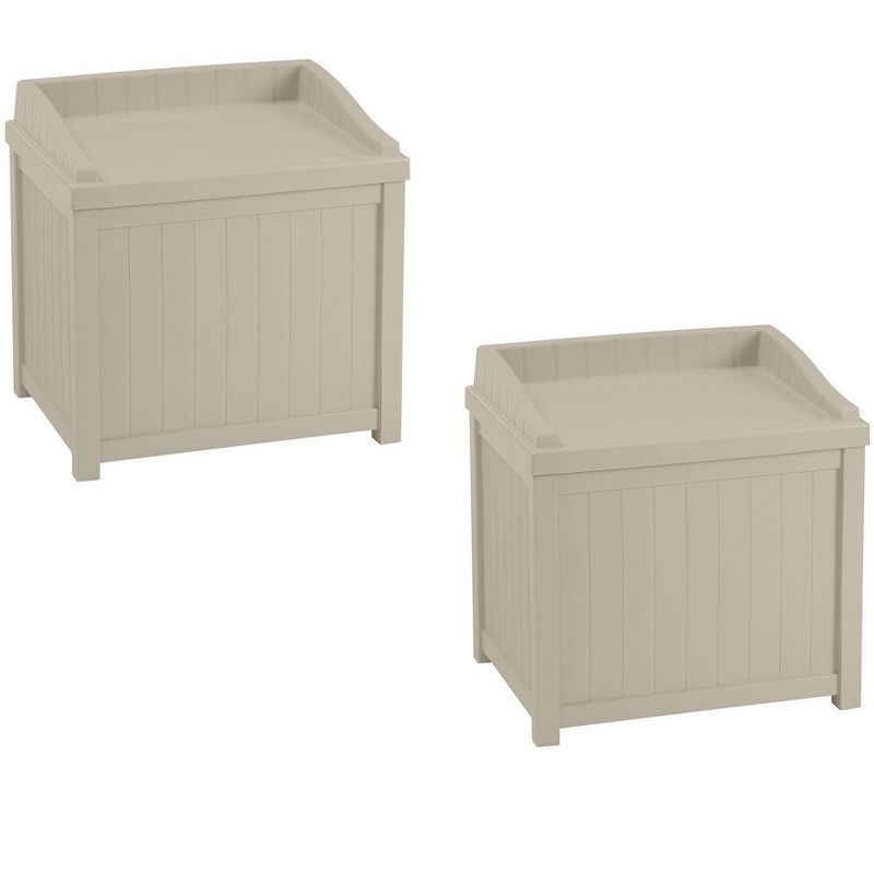 Suncast 22 Gallon Outdoor Storage Resin Patio Deck Box with Seat, Taupe (2 Pack)