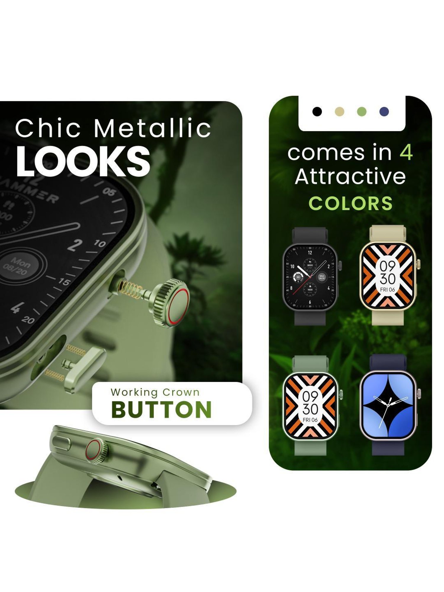 Hammer Tussle BT Calling Smartwatch with 2.01 inch HD Display & Voice Assistant (Limelight Green)