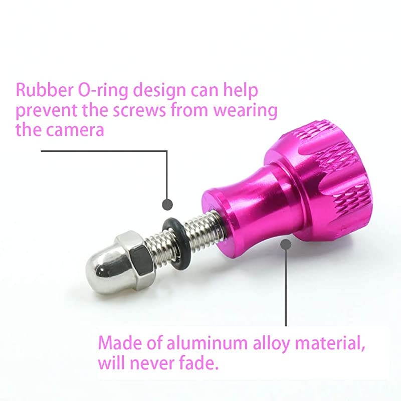 Alloy Thumb Screw, Long Thumb Screw with Cap,  3Pcs Thumb Bolt Screw, Compatible with GoPro Hero 8/7/6/5/4/3/2/1 Camera and All Slots Fully Accessible (Pink)