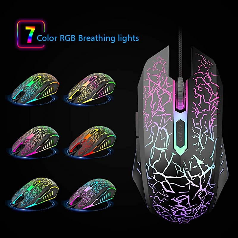 Wired Gaming Mouse, Ergonomic USB Optical Mouse Mice with Chroma RGB Backlit, 1200 to 3600 DPI for Laptop PC Computer Games & Work &ndash;Black