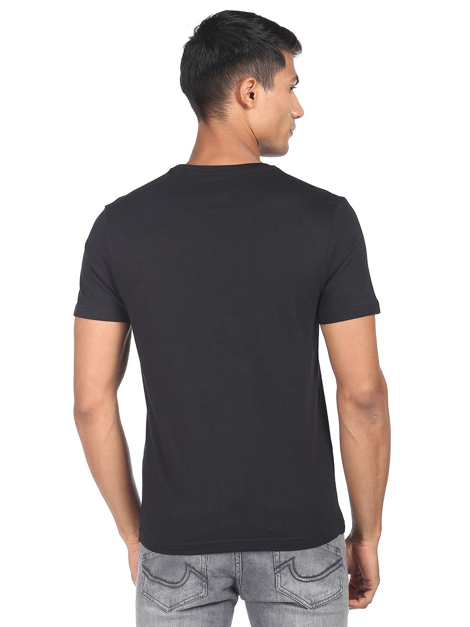 AD by Arvind Black Slim Fit Crew T-Shirt