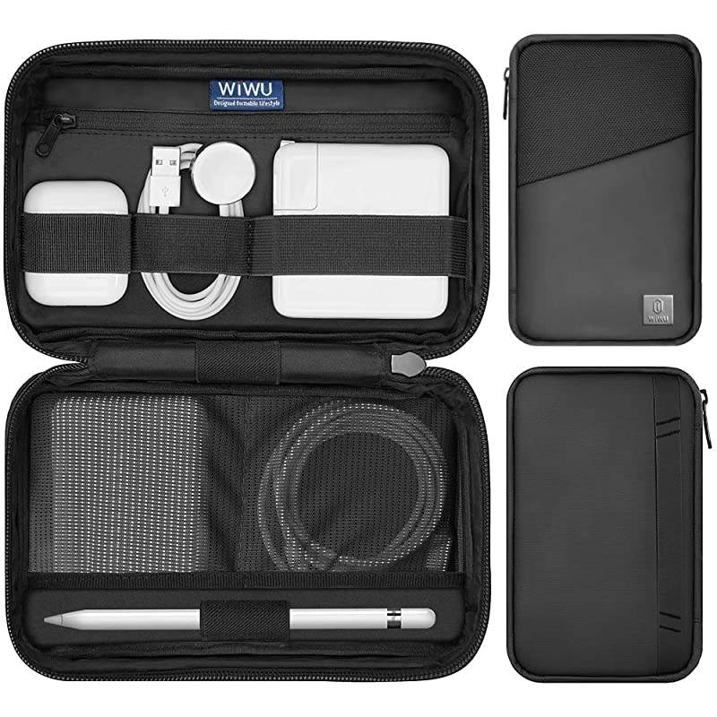Travel Cable Organizer Bag, Waterproof Electronics Accessories Pouch Bag for Apple Pencil,Hard Drives, Cable, Charger, Phone, USB, SD Card (Black)