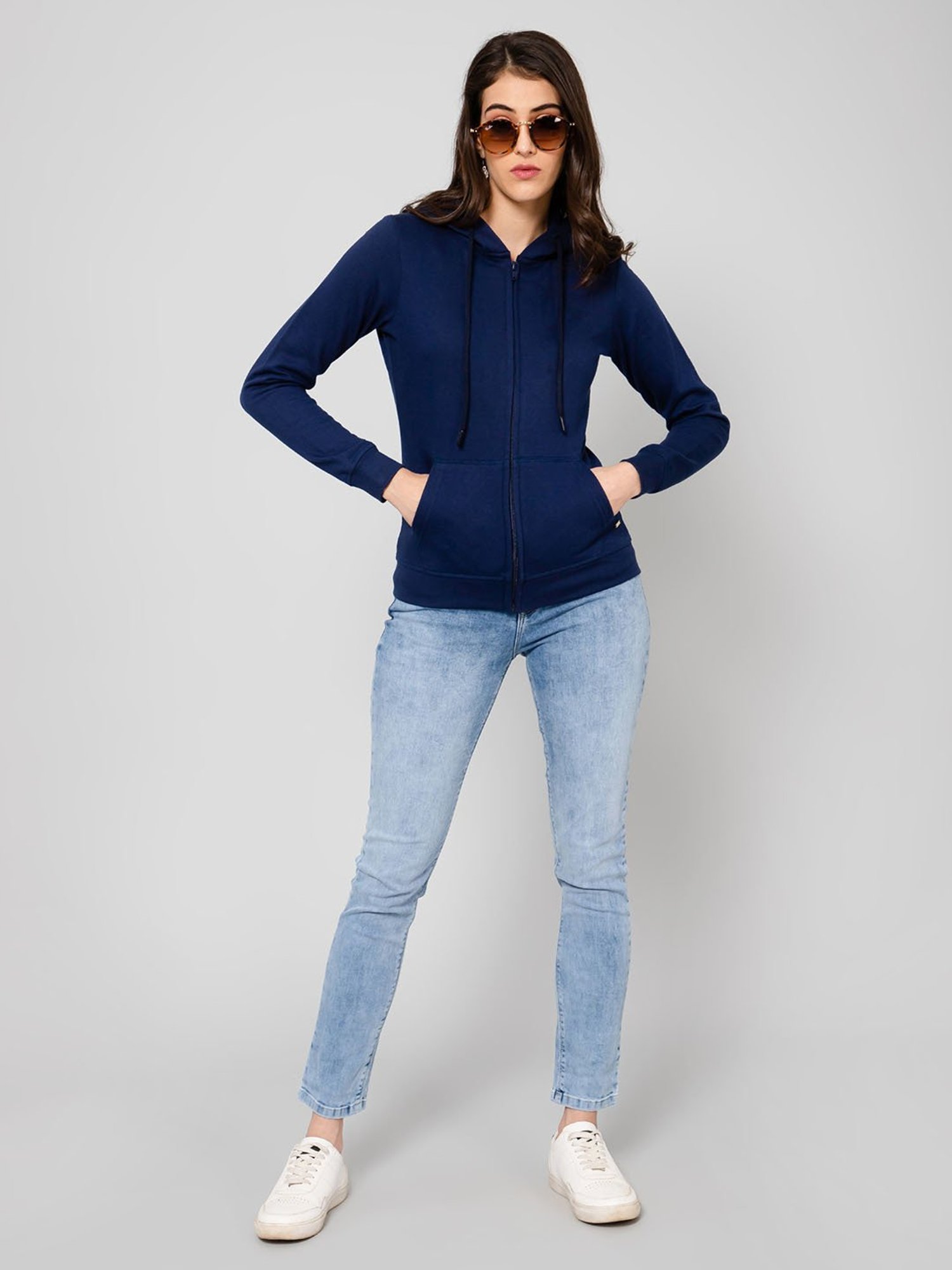 Crozo By Cantabil Navy Fleece Hoodie