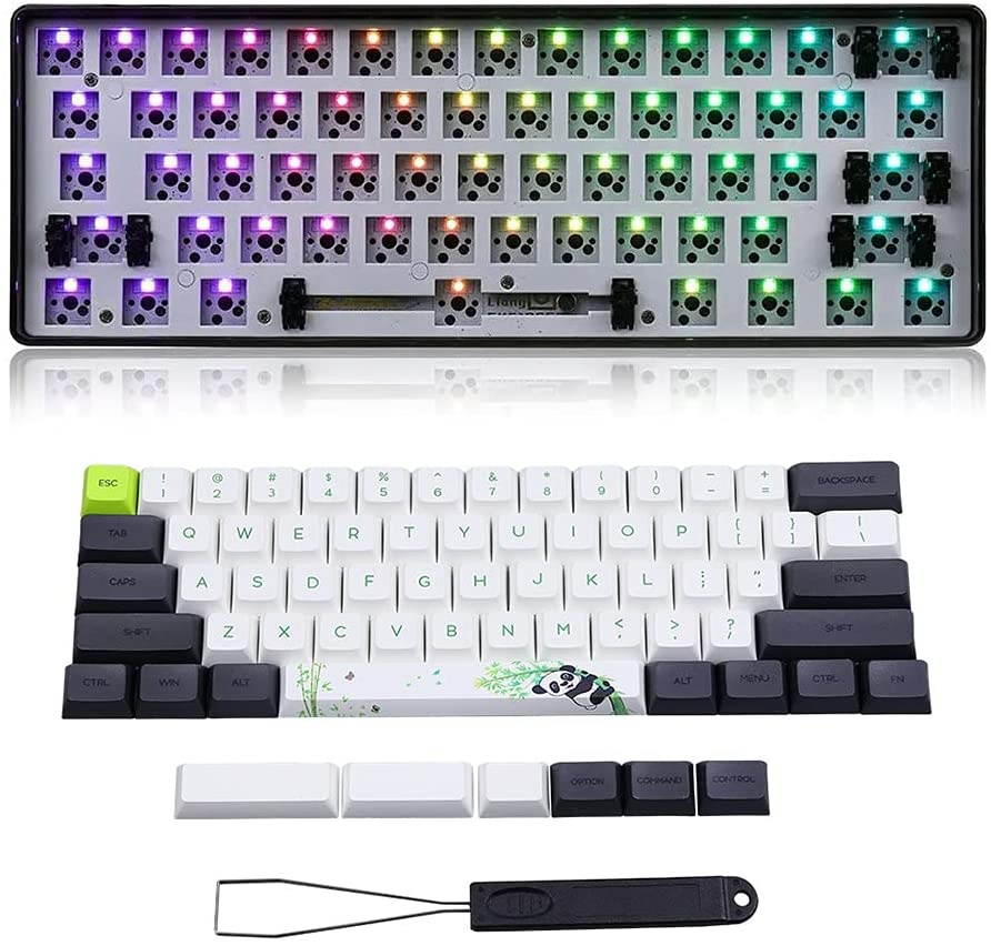 GK61X RGB Hotswap Custom DIY Kit with 61 Keys PBT Thermal Sublimation GSA Keycaps Set for 60% Keyboard, PCB Mounting Plate Case