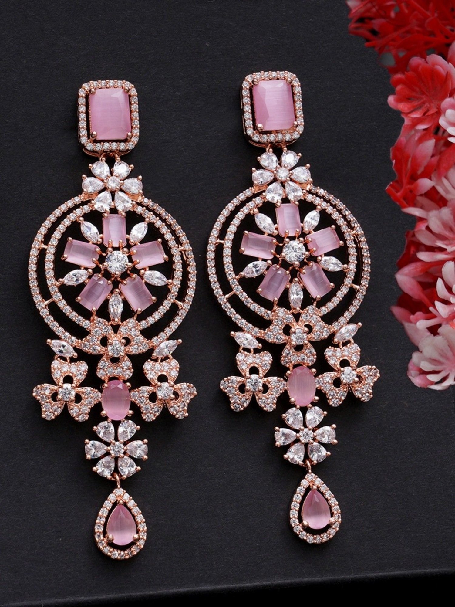 Karatcart Pink Drop Earrings for Women
