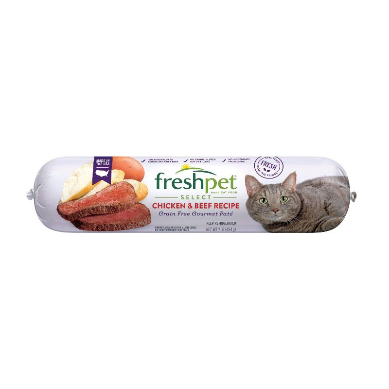 Freshpet Select Pate Roll Grain Free Chicken & Beef Recipe Refrigerated Wet Cat Food - 1lb