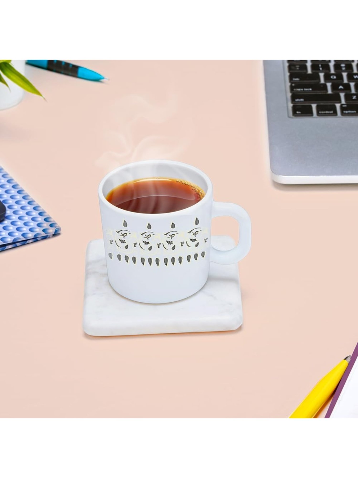 Larah by Borosil White Ceramic Tea & Coffee Mug - Set fo 6 180ml