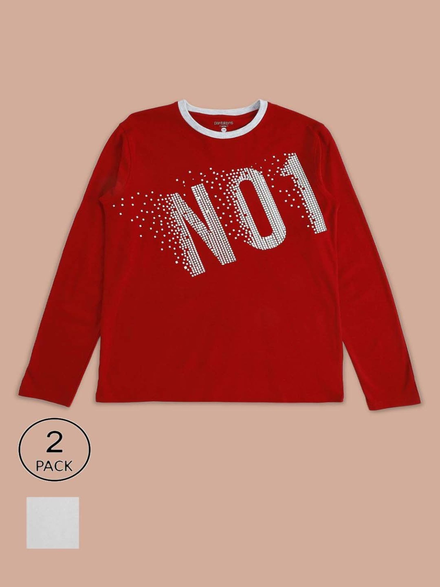 Pantaloons Baby Kids Red & White Cotton Printed Full Sleeves T-Shirt