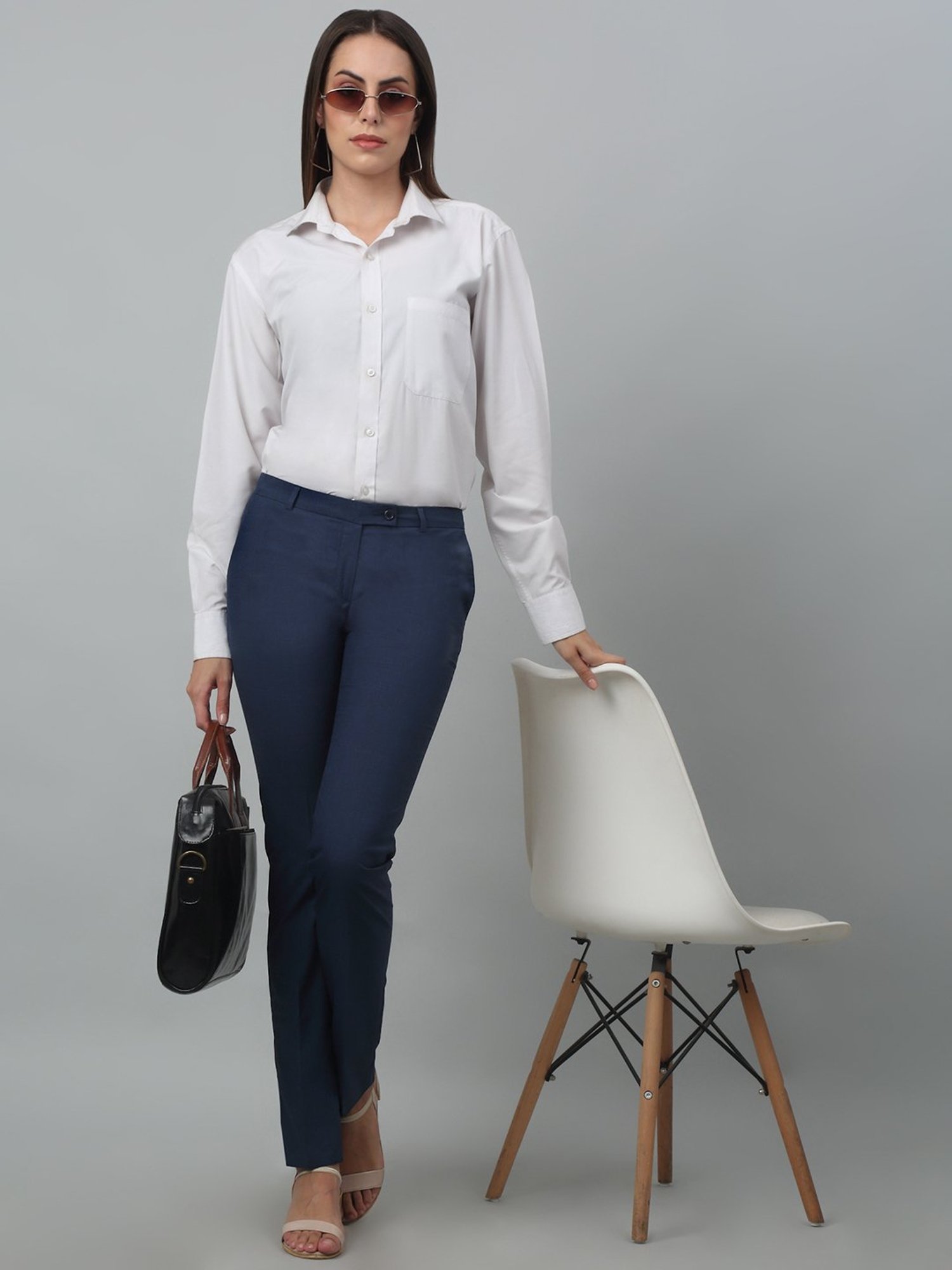 Crozo By Cantabil Blue Checks Regular Fit Mid Rise Trousers