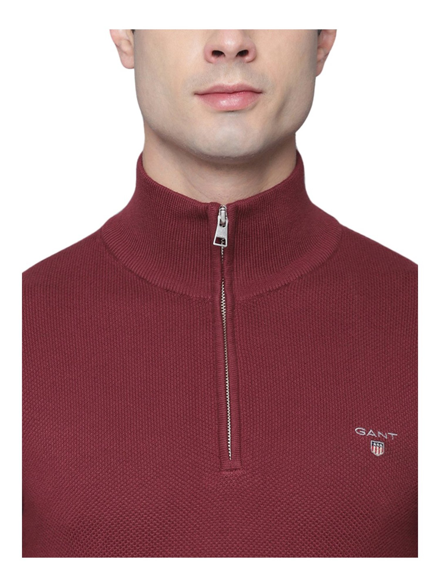 Gant Red Regular Fit Self Pattern Sweater