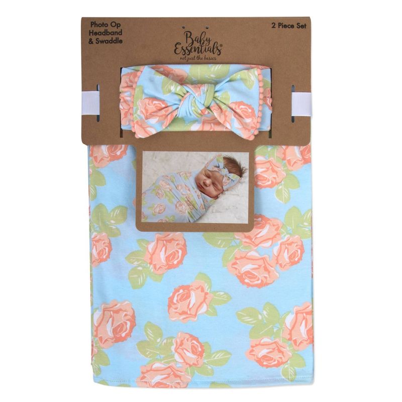 Baby Essentials Floral Swaddle Blanket and Headband Set