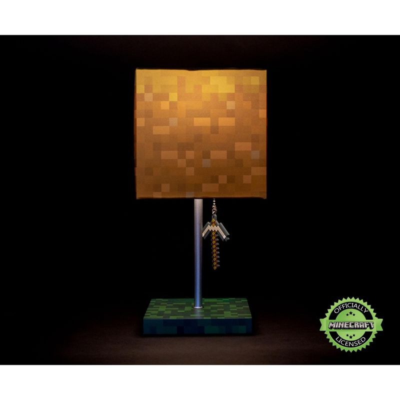 Robe Factory LLC Minecraft Grass Block Desk Lamp With Pickaxe 3D Puller | 14 Inches Tall