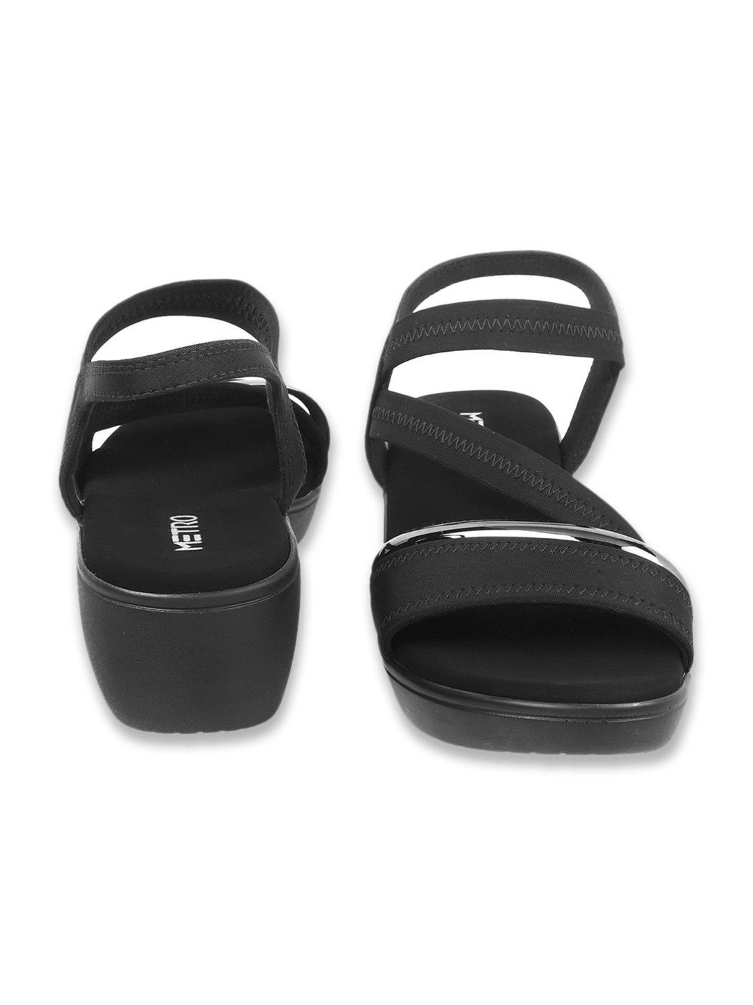 Metro Women's Black Ankle Strap Wedges