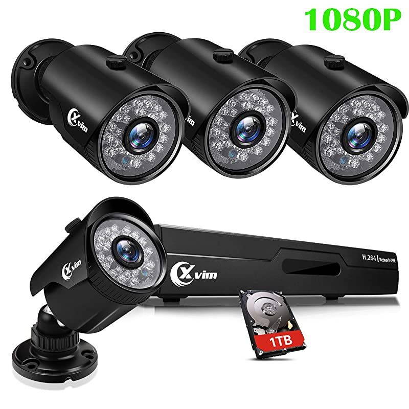8CH 1080P Security Camera System Home Security Outdoor 1TB Hard Drive Pre-Install CCTV Recorder 4pcs HD 1920TVL Upgrade Surveillance Cameras with Night Vision Easy Remote Access Motion Alert