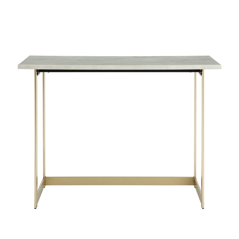 42" Contemporary Modern Faux Marble ComputerWriting Desk White Marble/Gold - Saracina Home