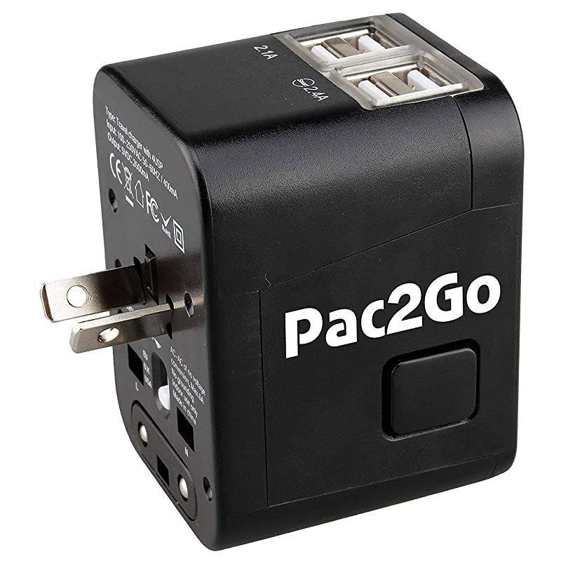 Universal Travel Adapter with Quad USB Charger AllinOne SurgeSpike Protected Electrical Plug with Fast Charging USB Ports International Power Socket Works in 192 Countries 4XUSBA