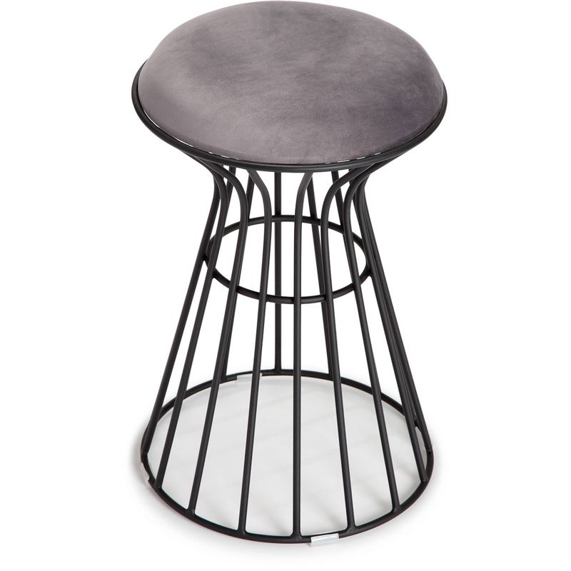 Lulu Velvet Upholstered Vanity Stool Black/Gray - Adore Decor