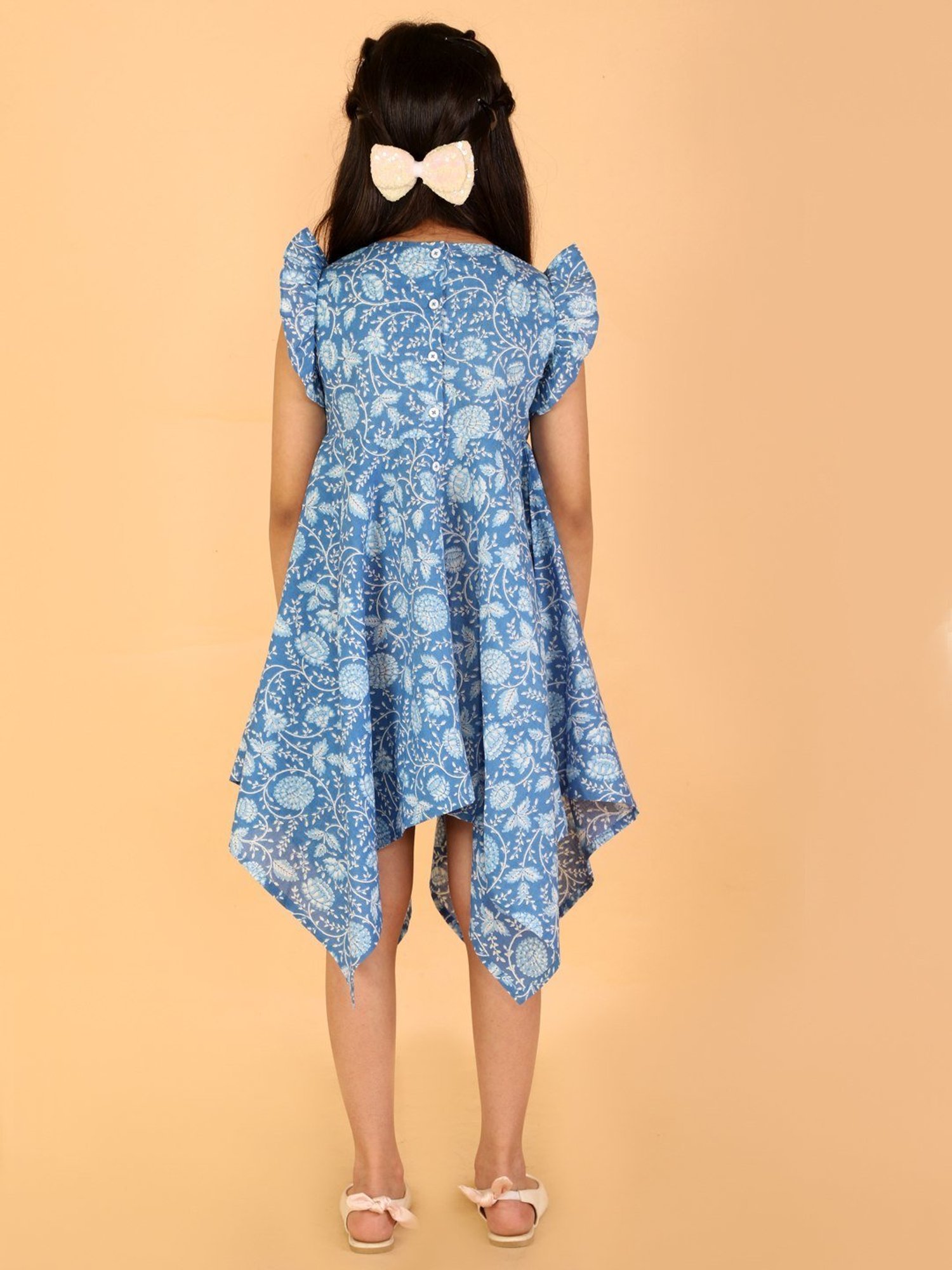 Lil Drama Kids Blue Cotton Floral Print Dress